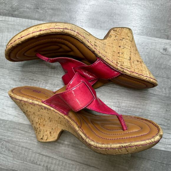 Born Cork Cut Out Wedge Sandel Heels Patent Leather Size 9 - Picture 4 of 7